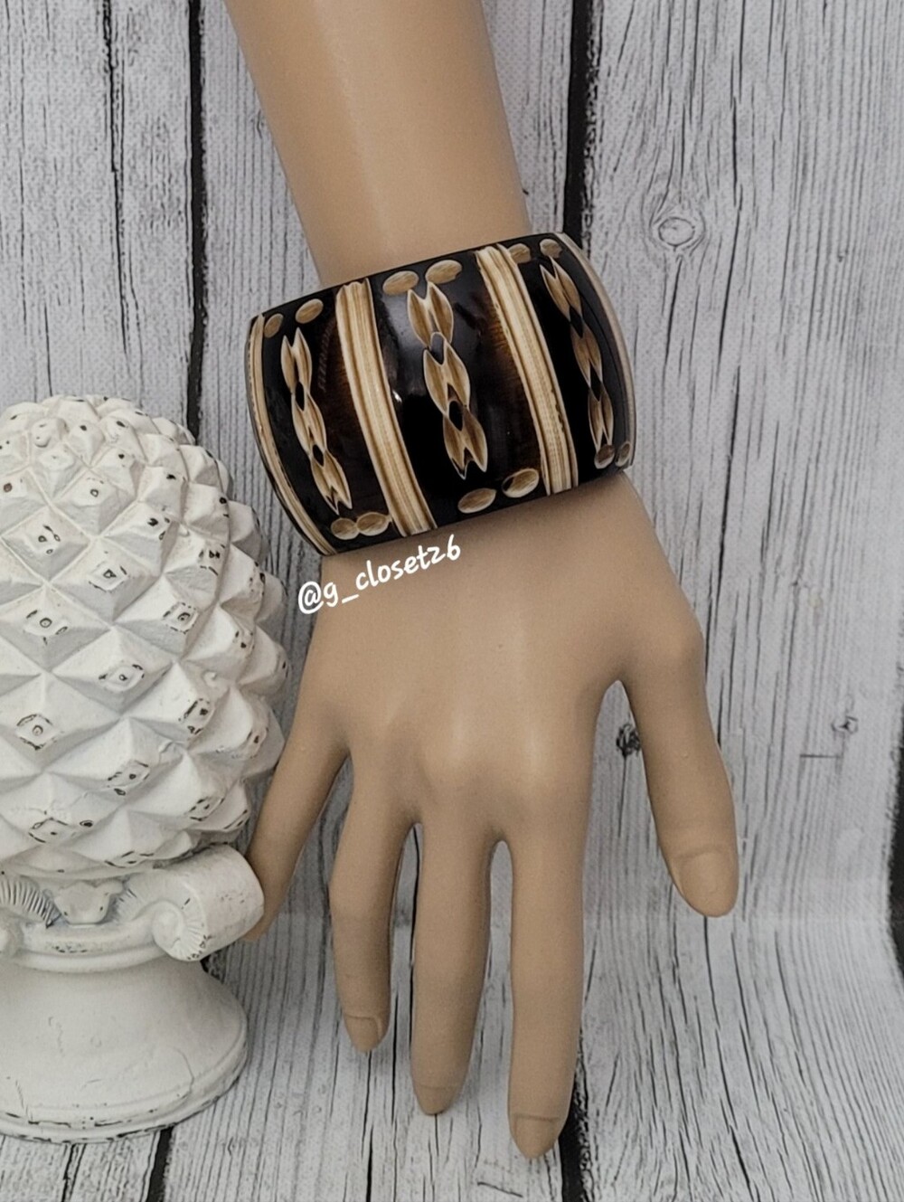 Vintage 80s Carved Wide Plastic Bracelet